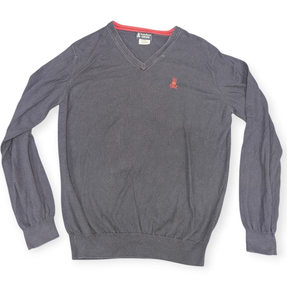Psycho Bunny Sweater Mens Large Blue Geelong Wool V Neck Preppy style Preppy